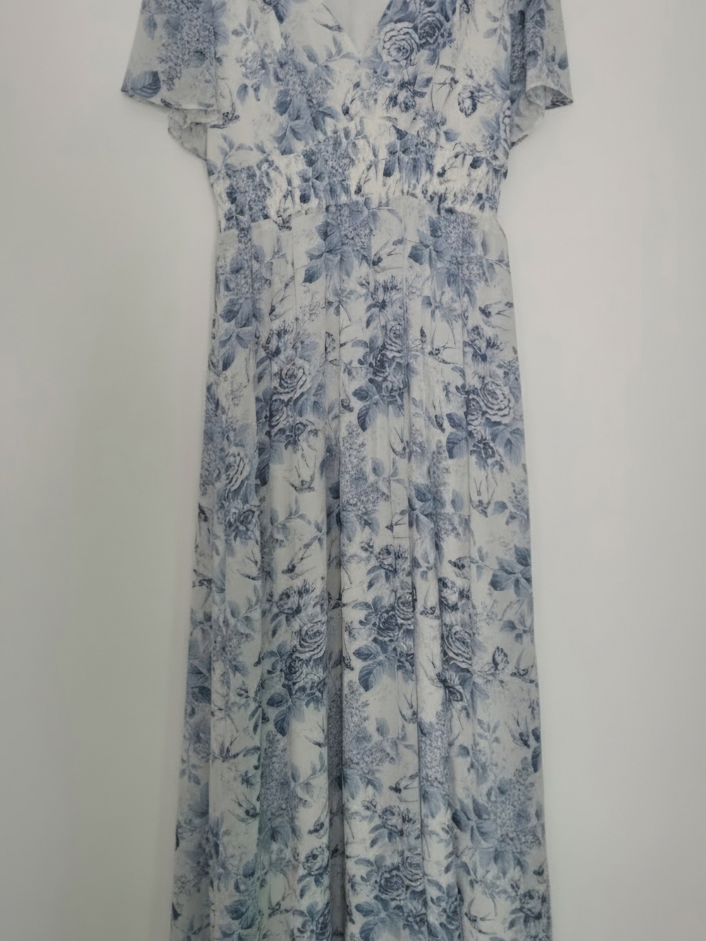 Baltic Born Blue and White Floral Maxi Dress with Flutter Sleeves